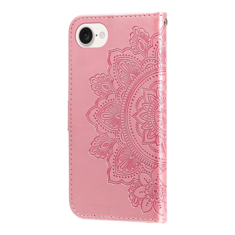 For iPhone 16e Seven-petal Flowers Embossing Leather Phone Case(Rose Gold) - iPhone 16e Cases by PMC TechLife | Online Shopping South Africa | PMC TechLife | Buy Now Pay Later Mobicred