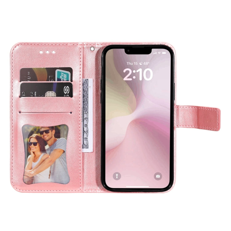 For iPhone 16e Seven-petal Flowers Embossing Leather Phone Case(Rose Gold) - iPhone 16e Cases by PMC TechLife | Online Shopping South Africa | PMC TechLife | Buy Now Pay Later Mobicred