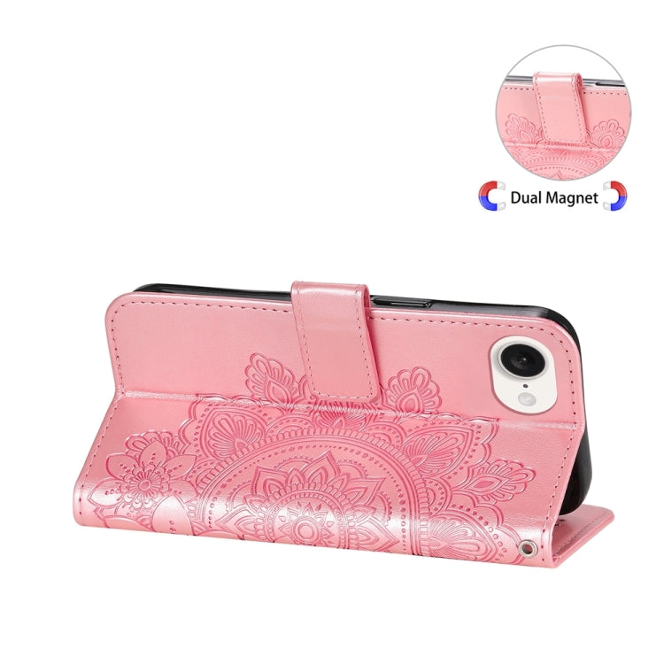 For iPhone 16e Seven-petal Flowers Embossing Leather Phone Case(Rose Gold) - iPhone 16e Cases by PMC TechLife | Online Shopping South Africa | PMC TechLife | Buy Now Pay Later Mobicred
