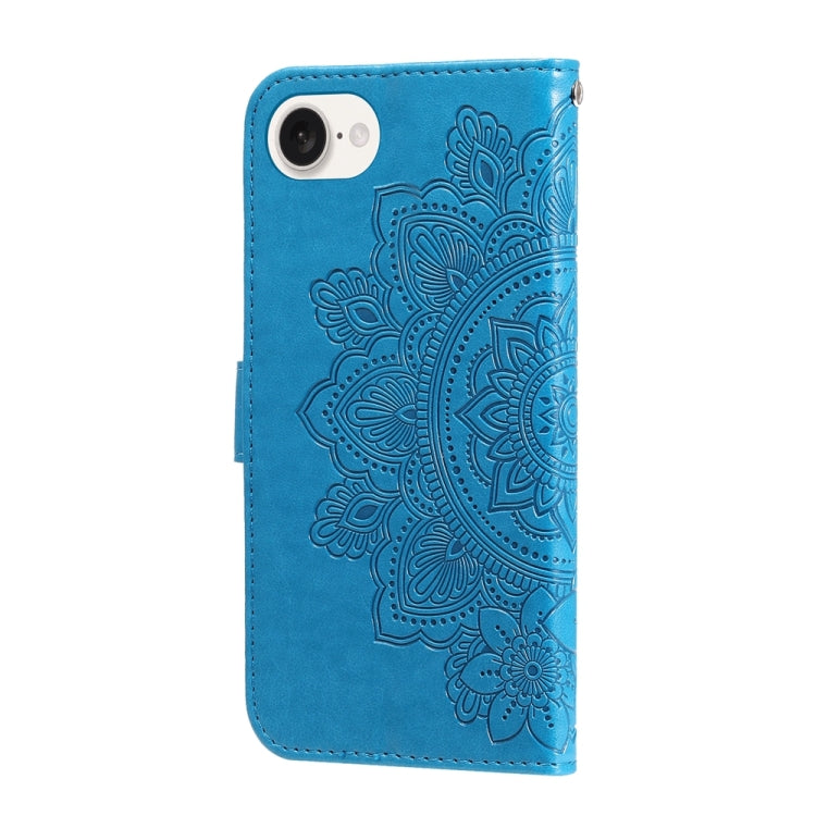 For iPhone 16e Seven-petal Flowers Embossing Leather Phone Case(Blue) - iPhone 16e Cases by PMC TechLife | Online Shopping South Africa | PMC TechLife | Buy Now Pay Later Mobicred