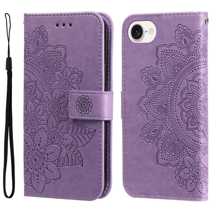For iPhone 16e Seven-petal Flowers Embossing Leather Phone Case(Light Purple) - iPhone 16e Cases by PMC TechLife | Online Shopping South Africa | PMC TechLife | Buy Now Pay Later Mobicred