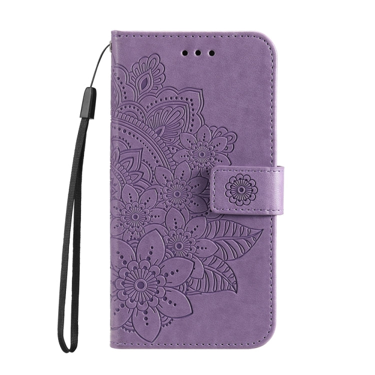 For iPhone 16e Seven-petal Flowers Embossing Leather Phone Case(Light Purple) - iPhone 16e Cases by PMC TechLife | Online Shopping South Africa | PMC TechLife | Buy Now Pay Later Mobicred