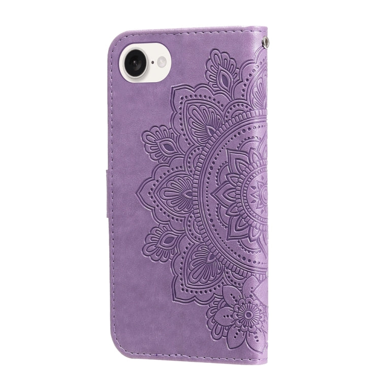 For iPhone 16e Seven-petal Flowers Embossing Leather Phone Case(Light Purple) - iPhone 16e Cases by PMC TechLife | Online Shopping South Africa | PMC TechLife | Buy Now Pay Later Mobicred