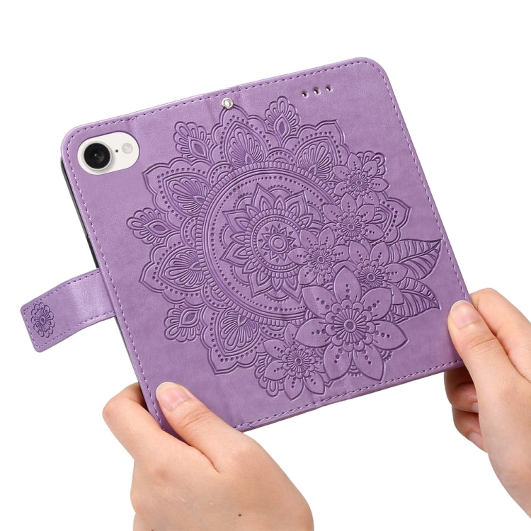 For iPhone 16e Seven-petal Flowers Embossing Leather Phone Case(Light Purple) - iPhone 16e Cases by PMC TechLife | Online Shopping South Africa | PMC TechLife | Buy Now Pay Later Mobicred