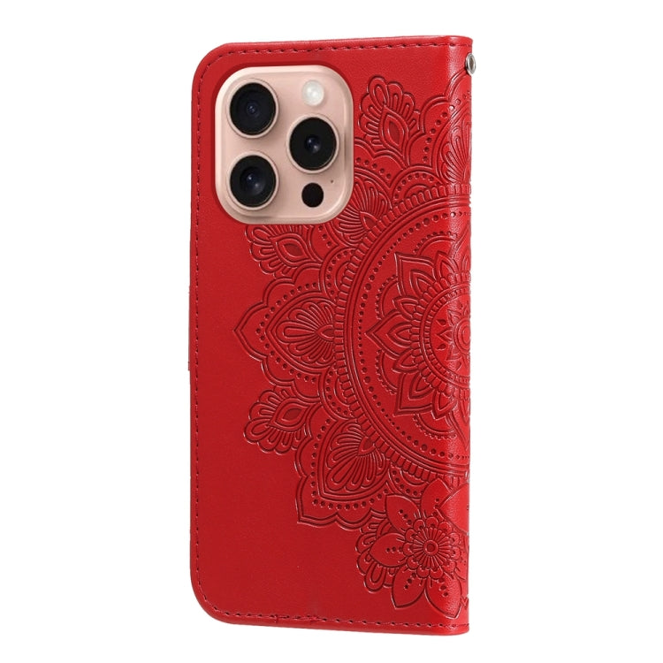 For iPhone 16 Pro 7-petal Flowers Embossing Leather Phone Case(Red) - iPhone 16 Pro Cases by PMC TechLife | Online Shopping South Africa | PMC TechLife | Buy Now Pay Later Mobicred