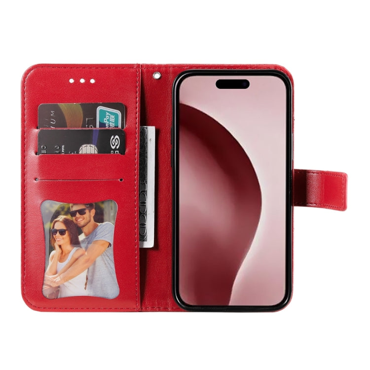 For iPhone 16 Pro 7-petal Flowers Embossing Leather Phone Case(Red) - iPhone 16 Pro Cases by PMC TechLife | Online Shopping South Africa | PMC TechLife | Buy Now Pay Later Mobicred
