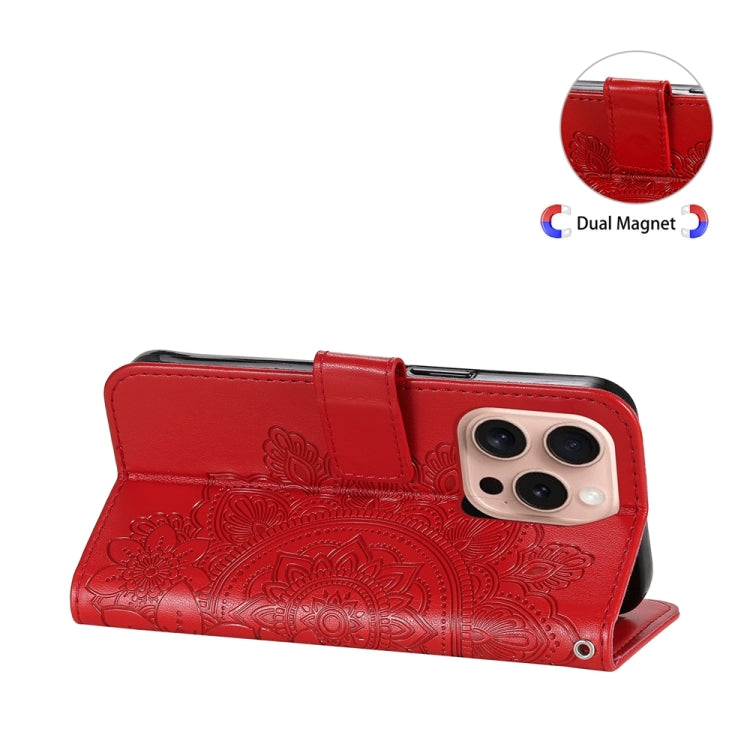 For iPhone 16 Pro 7-petal Flowers Embossing Leather Phone Case(Red) - iPhone 16 Pro Cases by PMC TechLife | Online Shopping South Africa | PMC TechLife | Buy Now Pay Later Mobicred