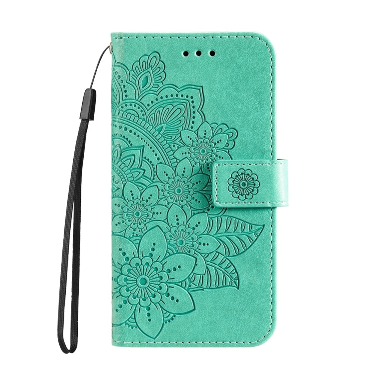 For iPhone 16 Plus Seven-petal Flowers Embossing Leather Phone Case(Green) - iPhone 16 Plus Cases by PMC TechLife | Online Shopping South Africa | PMC TechLife | Buy Now Pay Later Mobicred