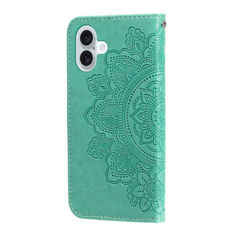 For iPhone 16 Plus Seven-petal Flowers Embossing Leather Phone Case(Green) - iPhone 16 Plus Cases by PMC TechLife | Online Shopping South Africa | PMC TechLife | Buy Now Pay Later Mobicred