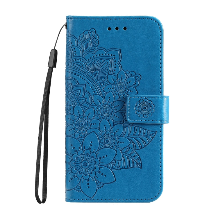 For iPhone 16 7-petal Flowers Embossing Leather Phone Case(Blue) - iPhone 16 Cases by PMC TechLife | Online Shopping South Africa | PMC TechLife | Buy Now Pay Later Mobicred