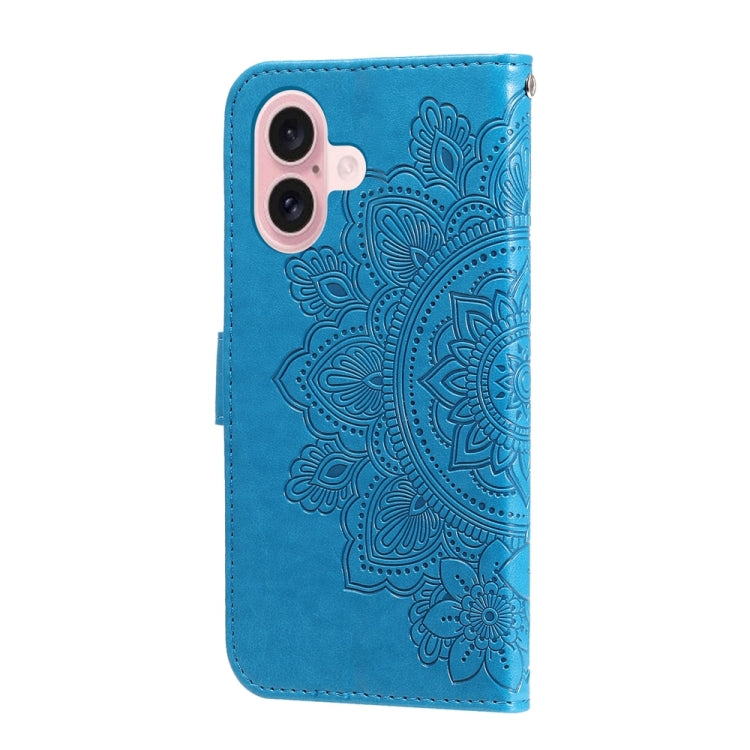 For iPhone 16 7-petal Flowers Embossing Leather Phone Case(Blue) - iPhone 16 Cases by PMC TechLife | Online Shopping South Africa | PMC TechLife | Buy Now Pay Later Mobicred