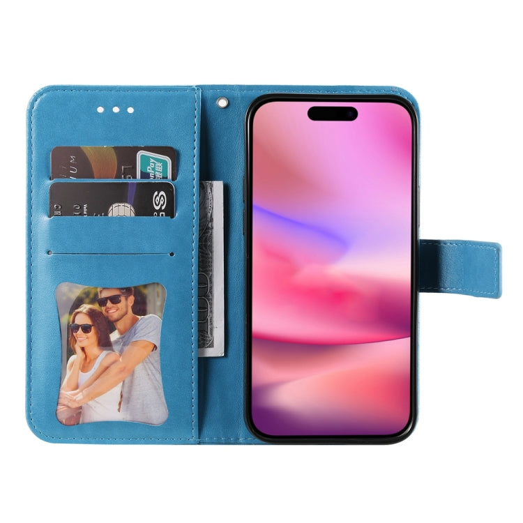 For iPhone 16 7-petal Flowers Embossing Leather Phone Case(Blue) - iPhone 16 Cases by PMC TechLife | Online Shopping South Africa | PMC TechLife | Buy Now Pay Later Mobicred