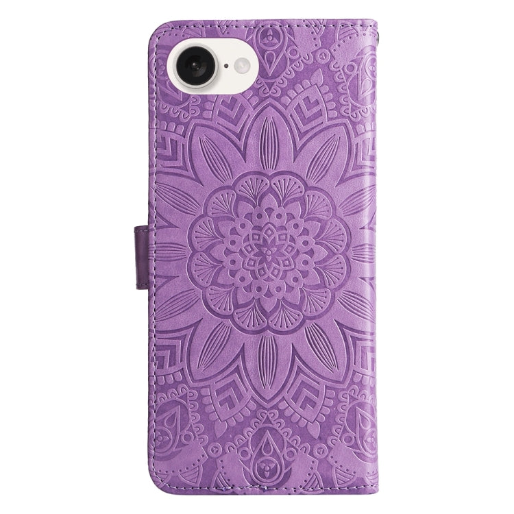 For iPhone 16e Embossed Sunflower Leather Phone Case(Purple) - iPhone 16e Cases by PMC TechLife | Online Shopping South Africa | PMC TechLife | Buy Now Pay Later Mobicred