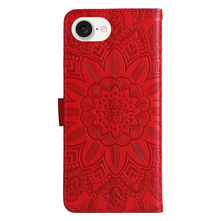 For iPhone 16e Embossed Sunflower Leather Phone Case(Red) - iPhone 16e Cases by PMC TechLife | Online Shopping South Africa | PMC TechLife | Buy Now Pay Later Mobicred