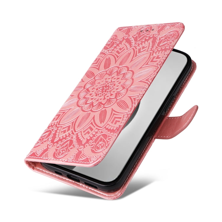 For iPhone 16 Pro Max Embossed Sunflower Leather Phone Case(Pink) - iPhone 16 Pro Max Cases by PMC TechLife | Online Shopping South Africa | PMC TechLife | Buy Now Pay Later Mobicred