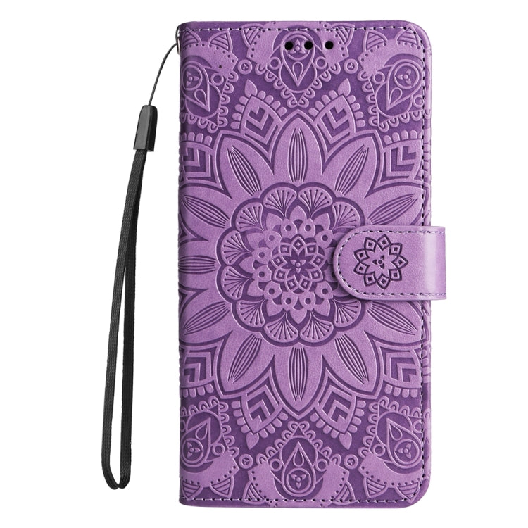 For iPhone 16 Plus Embossed Sunflower Leather Phone Case(Purple) - iPhone 16 Plus Cases by PMC TechLife | Online Shopping South Africa | PMC TechLife | Buy Now Pay Later Mobicred