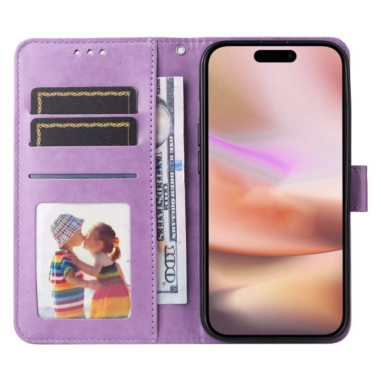 For iPhone 16 Plus Embossed Sunflower Leather Phone Case(Purple) - iPhone 16 Plus Cases by PMC TechLife | Online Shopping South Africa | PMC TechLife | Buy Now Pay Later Mobicred