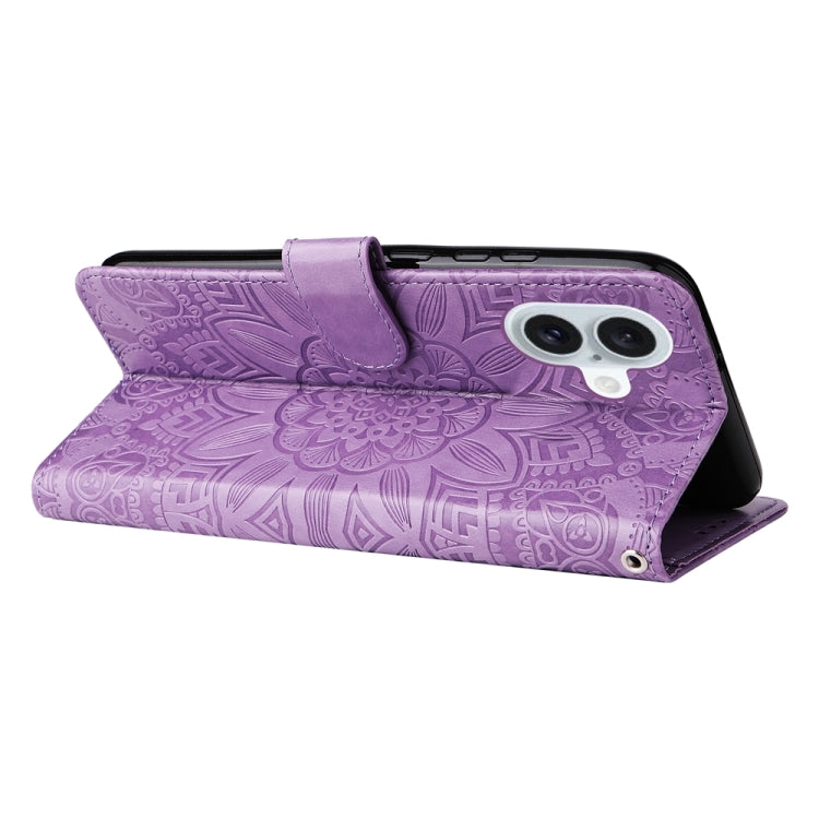 For iPhone 16 Plus Embossed Sunflower Leather Phone Case(Purple) - iPhone 16 Plus Cases by PMC TechLife | Online Shopping South Africa | PMC TechLife | Buy Now Pay Later Mobicred