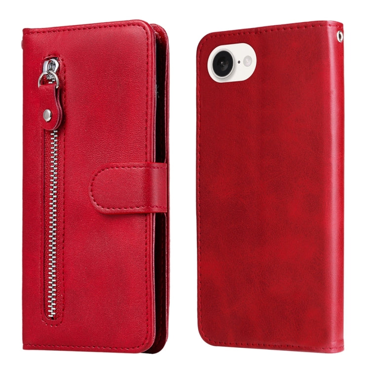 For iPhone 16e Fashion Calf Texture Zipper Leather Phone Case(Red) - iPhone 16e Cases by PMC TechLife | Online Shopping South Africa | PMC TechLife | Buy Now Pay Later Mobicred