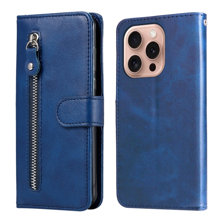 For iPhone 16 Pro Fashion Calf Texture Zipper Leather Phone Case(Blue) - iPhone 16 Pro Cases by PMC TechLife | Online Shopping South Africa | PMC TechLife | Buy Now Pay Later Mobicred