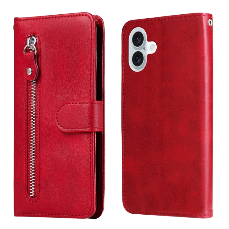For iPhone 16 Plus Fashion Calf Texture Zipper Leather Phone Case(Red) - free shipping - PMC TechLife - Order now!