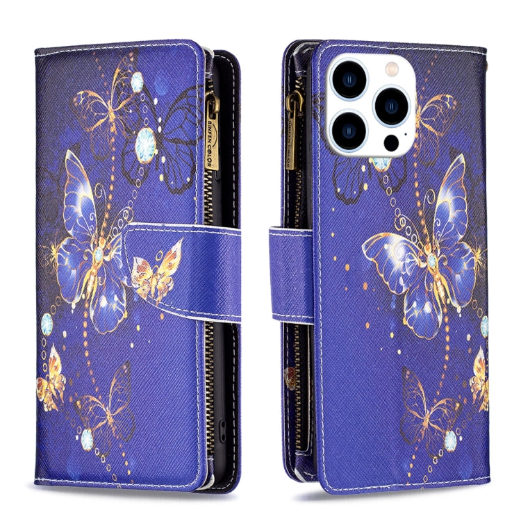 For iPhone 16 Pro Max Colored Drawing Pattern Zipper Phone Leather Case(Purple Butterfly) - iPhone 16 Pro Max Cases by PMC TechLife | Online Shopping South Africa | PMC TechLife | Buy Now Pay Later Mobicred