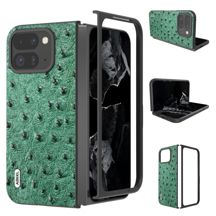 For Google Pixel 9 Pro Fold ABEEL Genuine Leather Ostrich Texture Phone Case(Green) - Google Cases by PMC TechLife | Online Shopping South Africa | PMC TechLife | Buy Now Pay Later Mobicred