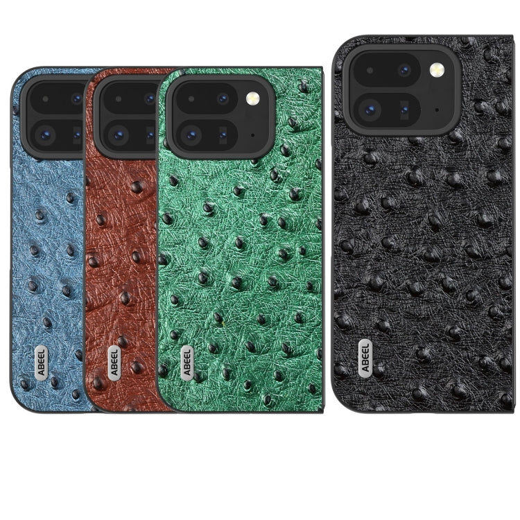 For Google Pixel 9 Pro Fold ABEEL Genuine Leather Ostrich Texture Phone Case(Green) - Google Cases by PMC TechLife | Online Shopping South Africa | PMC TechLife | Buy Now Pay Later Mobicred