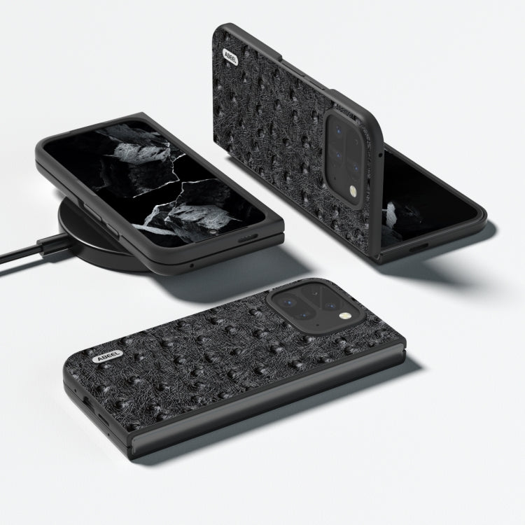 For Google Pixel 9 Pro Fold ABEEL Genuine Leather Ostrich Texture Phone Case(Black) - free shipping - PMC TechLife - Order now!