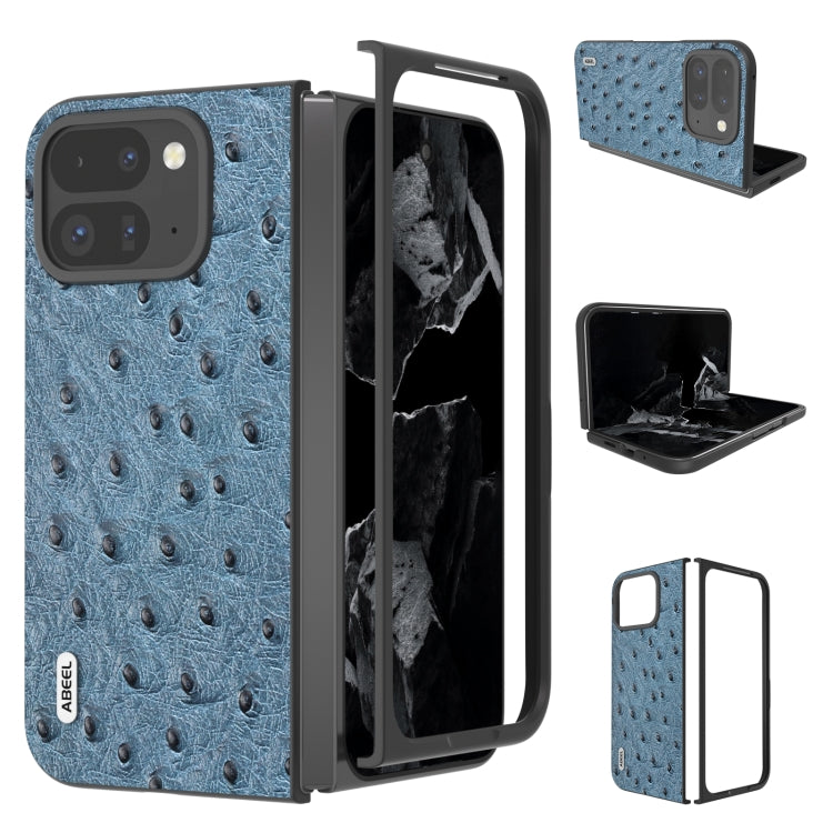 For Google Pixel 9 Pro Fold ABEEL Genuine Leather Ostrich Texture Phone Case(Blue) - Google Cases by PMC TechLife | Online Shopping South Africa | PMC TechLife | Buy Now Pay Later Mobicred