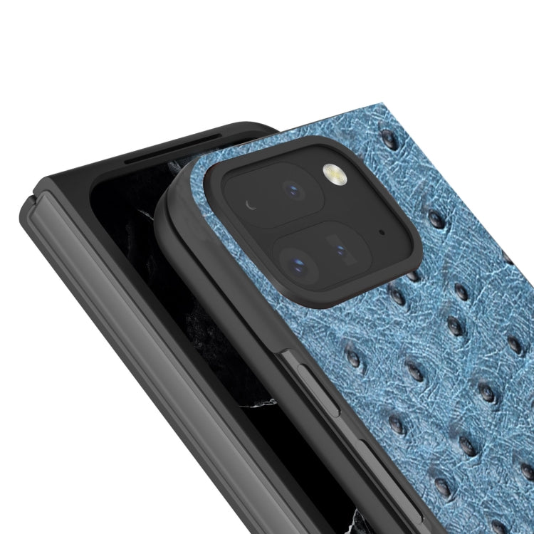 For Google Pixel 9 Pro Fold ABEEL Genuine Leather Ostrich Texture Phone Case(Blue) - Google Cases by PMC TechLife | Online Shopping South Africa | PMC TechLife | Buy Now Pay Later Mobicred