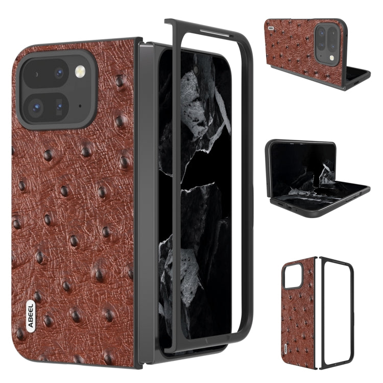 For Google Pixel 9 Pro Fold ABEEL Genuine Leather Ostrich Texture Phone Case(Coffee) - Google Cases by PMC TechLife | Online Shopping South Africa | PMC TechLife | Buy Now Pay Later Mobicred