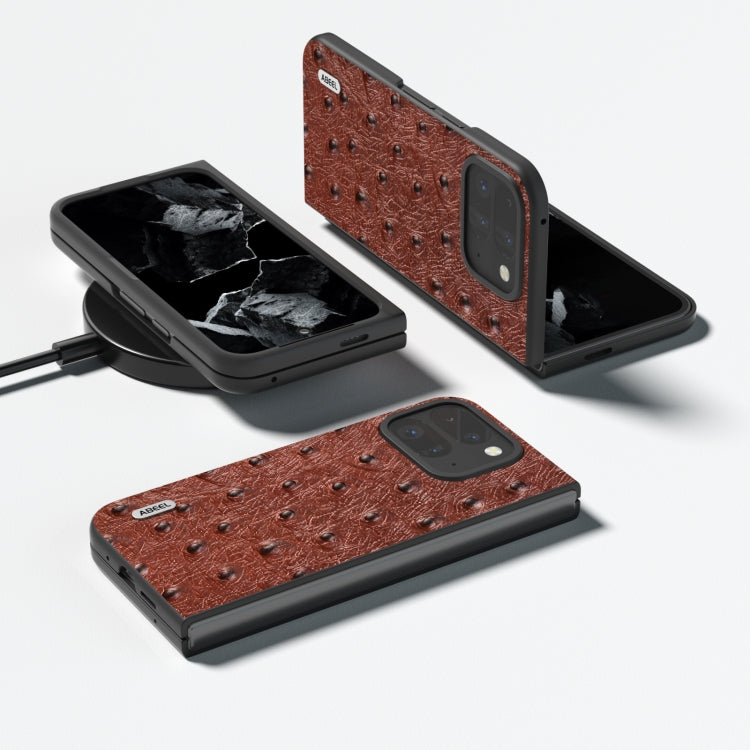 For Google Pixel 9 Pro Fold ABEEL Genuine Leather Ostrich Texture Phone Case(Coffee) - Google Cases by PMC TechLife | Online Shopping South Africa | PMC TechLife | Buy Now Pay Later Mobicred