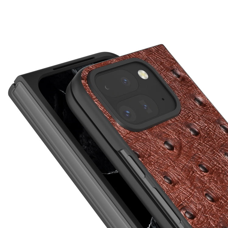 For Google Pixel 9 Pro Fold ABEEL Genuine Leather Ostrich Texture Phone Case(Coffee) - Google Cases by PMC TechLife | Online Shopping South Africa | PMC TechLife | Buy Now Pay Later Mobicred