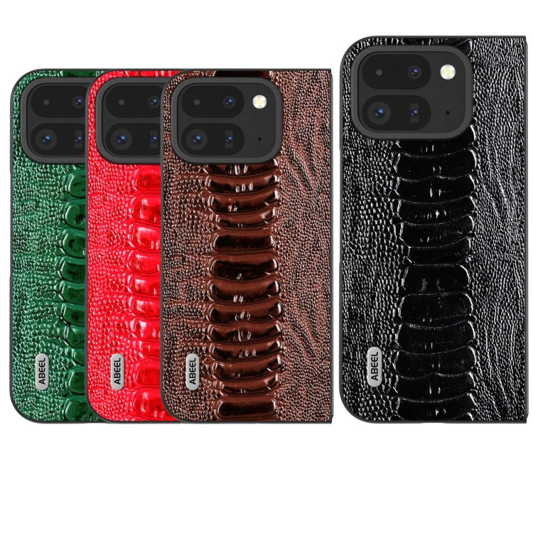 For Google Pixel 9 Pro Fold ABEEL Genuine Leather Weilai Series Phone Case(Green) - Google Cases by PMC TechLife | Online Shopping South Africa | PMC TechLife | Buy Now Pay Later Mobicred