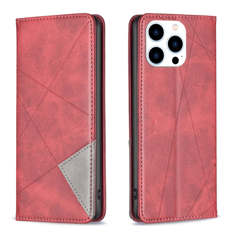 For iPhone 16 Pro Max Rhombus Texture Magnetic Leather Phone Case(Red) - iPhone 16 Pro Max Cases by PMC TechLife | Online Shopping South Africa | PMC TechLife | Buy Now Pay Later Mobicred