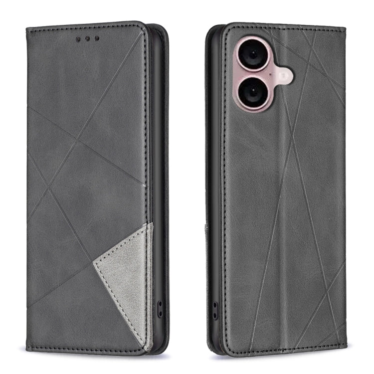 For iPhone 16 Rhombus Texture Magnetic Leather Phone Case(Black) - iPhone 16 Cases by PMC TechLife | Online Shopping South Africa | PMC TechLife | Buy Now Pay Later Mobicred