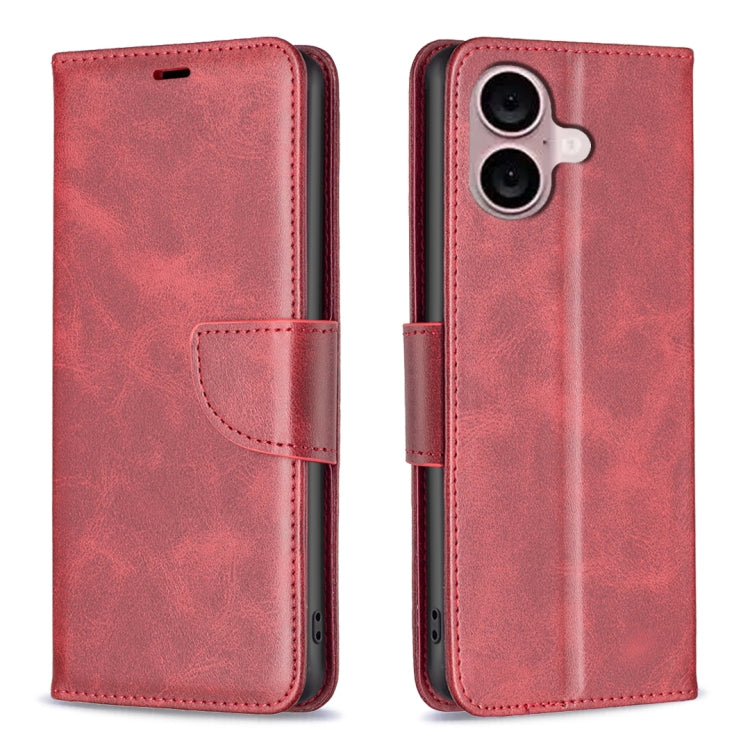 For iPhone 16 Lambskin Texture Pure Color Flip Leather Phone Case(Red) - iPhone 16 Cases by PMC TechLife | Online Shopping South Africa | PMC TechLife | Buy Now Pay Later Mobicred