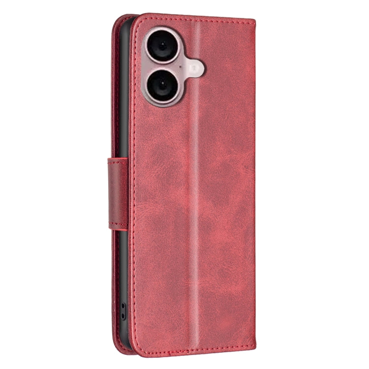 For iPhone 16 Lambskin Texture Pure Color Flip Leather Phone Case(Red) - iPhone 16 Cases by PMC TechLife | Online Shopping South Africa | PMC TechLife | Buy Now Pay Later Mobicred