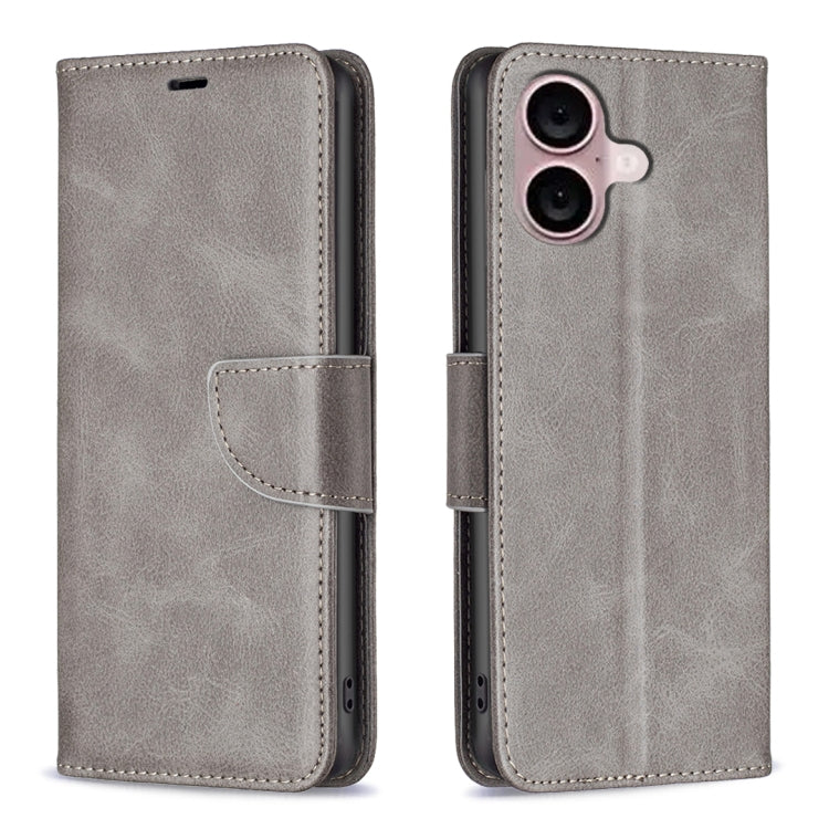 For iPhone 16 Plus Lambskin Texture Pure Color Flip Leather Phone Case(Grey) - iPhone 16 Plus Cases by PMC TechLife | Online Shopping South Africa | PMC TechLife | Buy Now Pay Later Mobicred