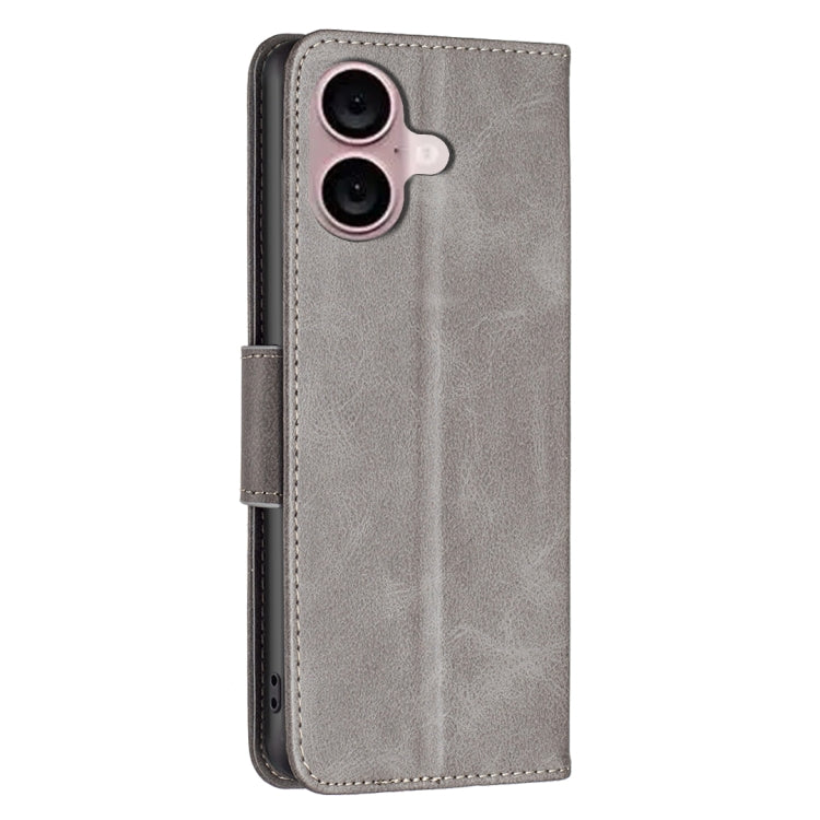 For iPhone 16 Plus Lambskin Texture Pure Color Flip Leather Phone Case(Grey) - iPhone 16 Plus Cases by PMC TechLife | Online Shopping South Africa | PMC TechLife | Buy Now Pay Later Mobicred