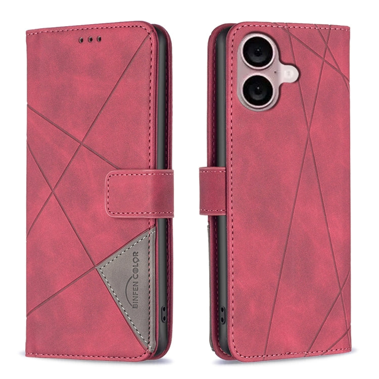 For iPhone 16 Magnetic Buckle Rhombus Texture Leather Phone Case(Red) - iPhone 16 Cases by PMC TechLife | Online Shopping South Africa | PMC TechLife | Buy Now Pay Later Mobicred