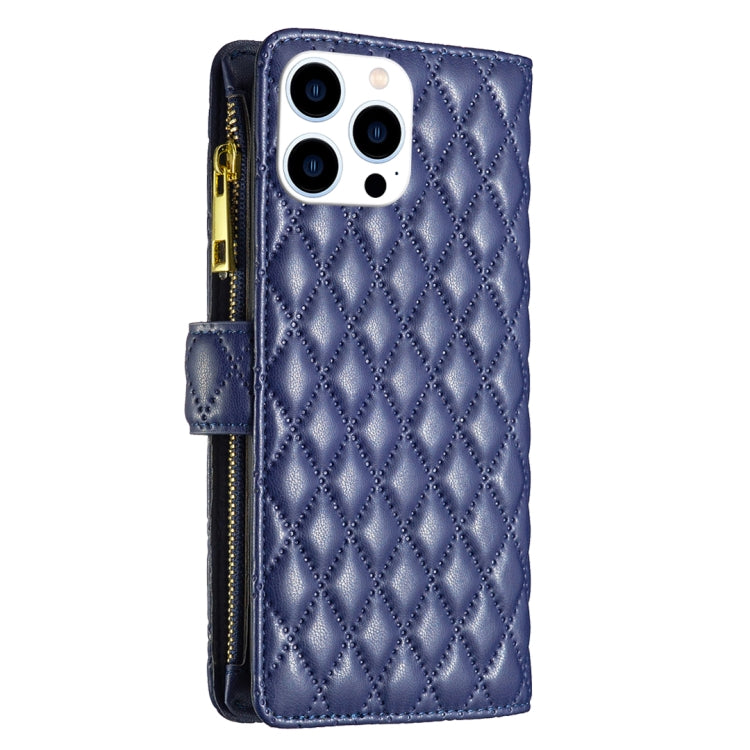 For iPhone 16 Pro Max Diamond Lattice Zipper Wallet Leather Flip Phone Case(Blue) - iPhone 16 Pro Max Cases by PMC TechLife | Online Shopping South Africa | PMC TechLife | Buy Now Pay Later Mobicred
