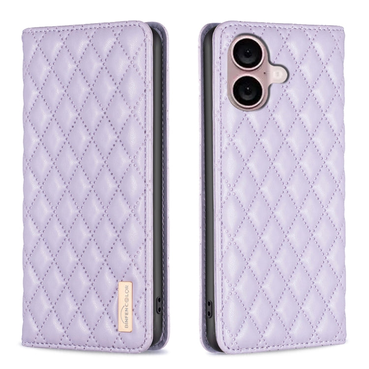 For iPhone 16 Plus Diamond Lattice Magnetic Leather Flip Phone Case(Purple) - iPhone 16 Plus Cases by PMC TechLife | Online Shopping South Africa | PMC TechLife | Buy Now Pay Later Mobicred