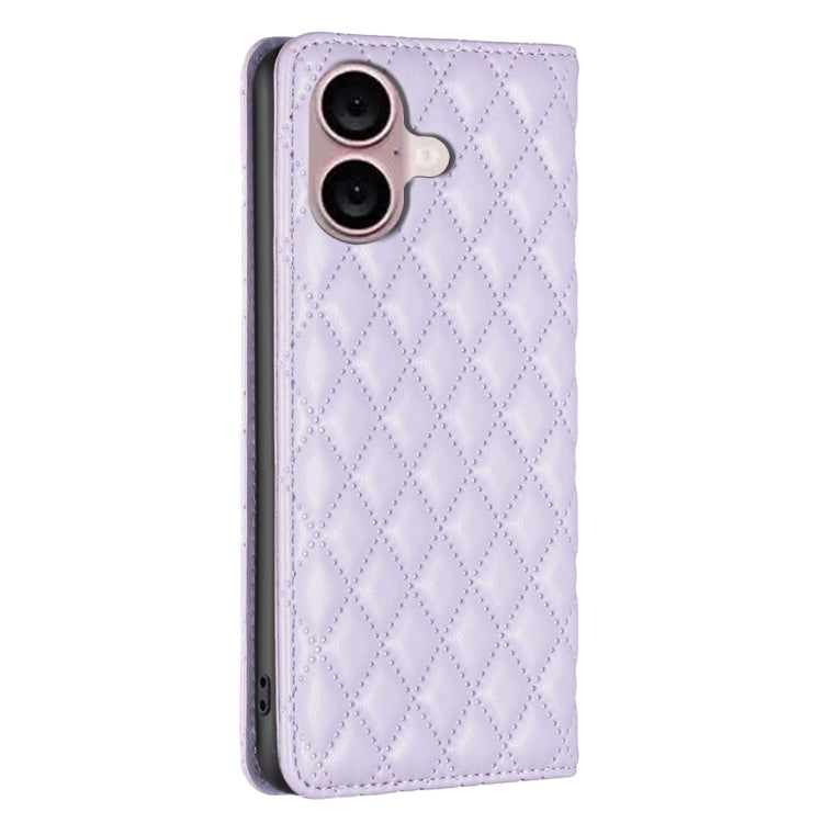 For iPhone 16 Plus Diamond Lattice Magnetic Leather Flip Phone Case(Purple) - iPhone 16 Plus Cases by PMC TechLife | Online Shopping South Africa | PMC TechLife | Buy Now Pay Later Mobicred