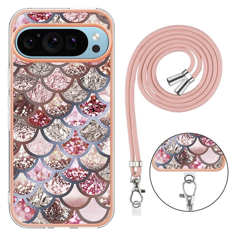 For Google Pixel 9 / 9 Pro Electroplating IMD TPU Phone Case with Lanyard(Pink Scales) - free shipping - PMC TechLife - Order now!