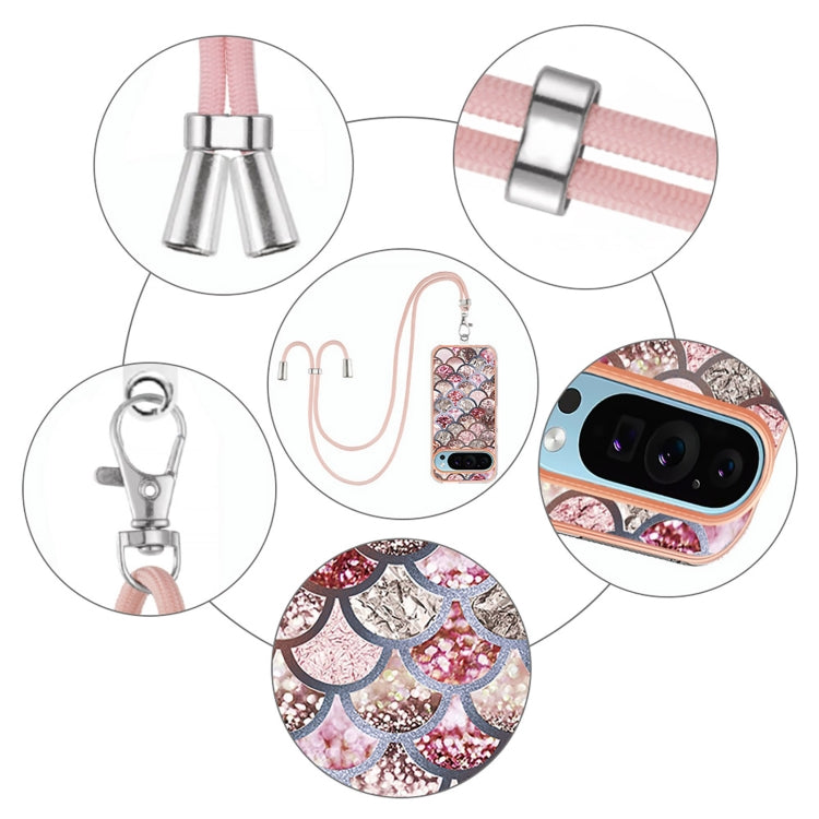For Google Pixel 9 / 9 Pro Electroplating IMD TPU Phone Case with Lanyard(Pink Scales) - free shipping - PMC TechLife - Order now!