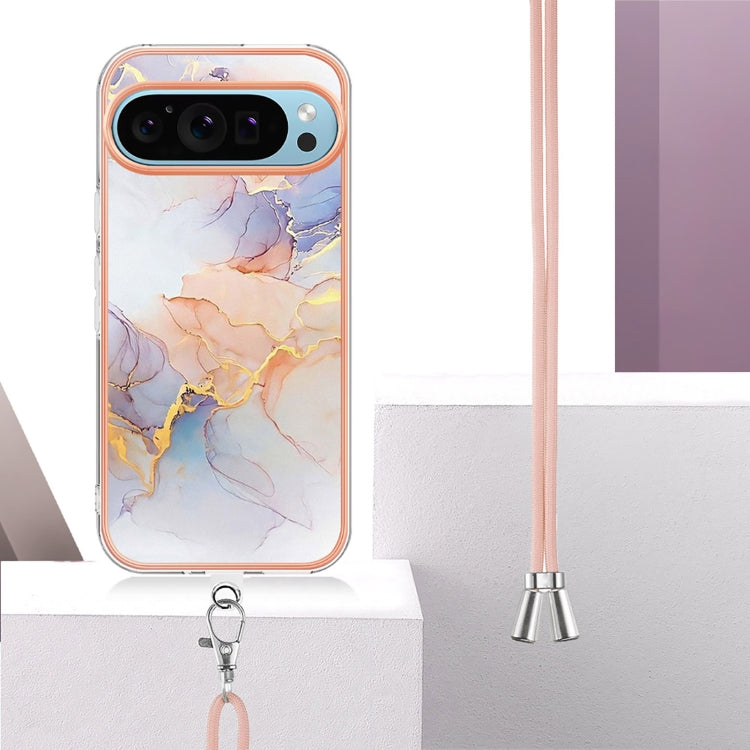 For Google Pixel 9 Pro XL Electroplating IMD TPU Phone Case with Lanyard(White Marble) - Google Cases by PMC TechLife | Online Shopping South Africa | PMC TechLife | Buy Now Pay Later Mobicred
