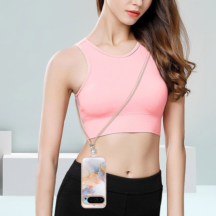For Google Pixel 9 Pro XL Electroplating IMD TPU Phone Case with Lanyard(White Marble) - Google Cases by PMC TechLife | Online Shopping South Africa | PMC TechLife | Buy Now Pay Later Mobicred