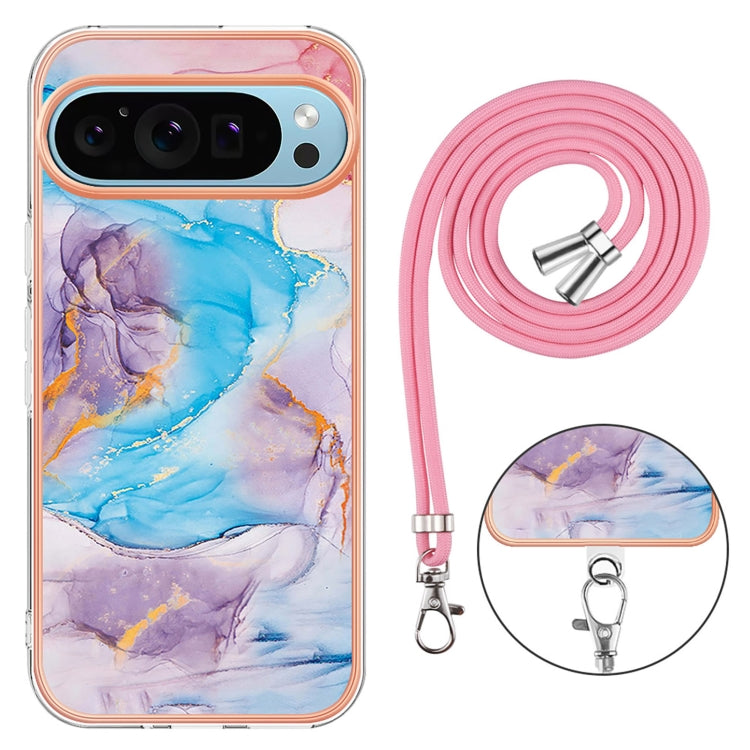 For Google Pixel 9 Pro XL Electroplating IMD TPU Phone Case with Lanyard(Blue Marble) - Google Cases by PMC TechLife | Online Shopping South Africa | PMC TechLife | Buy Now Pay Later Mobicred